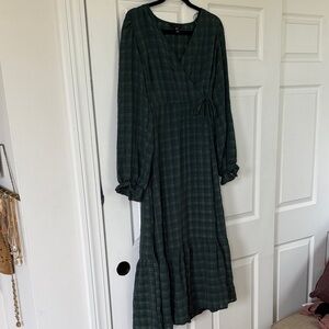 Sheer Green Plaid Maxi Dress with slip